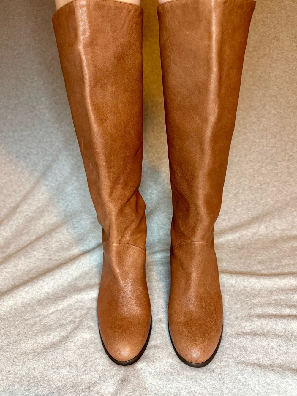 J. Crew Tall Leather Heeled Boots - Cognac Brown